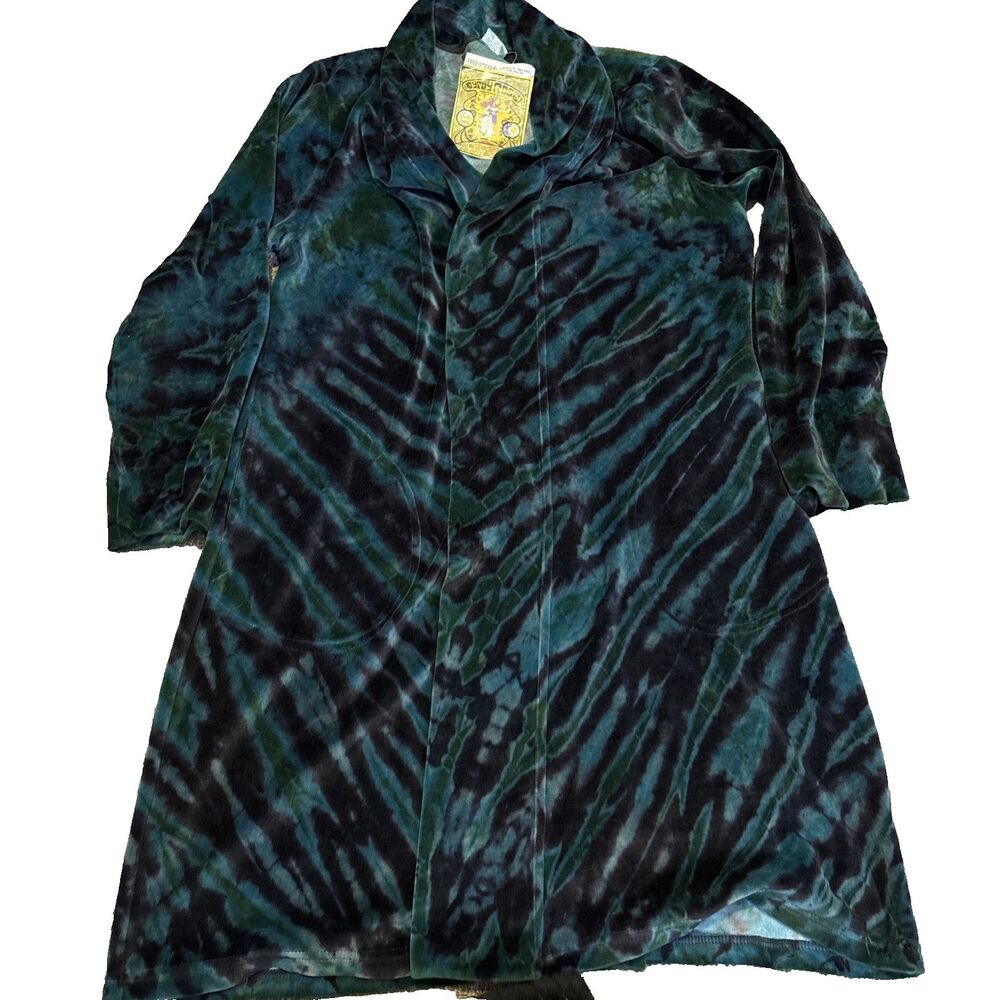 New NWT Gypsy Rose Tie Dye Velour Boho Flare Sleeve Robe Hippy Granola S/M